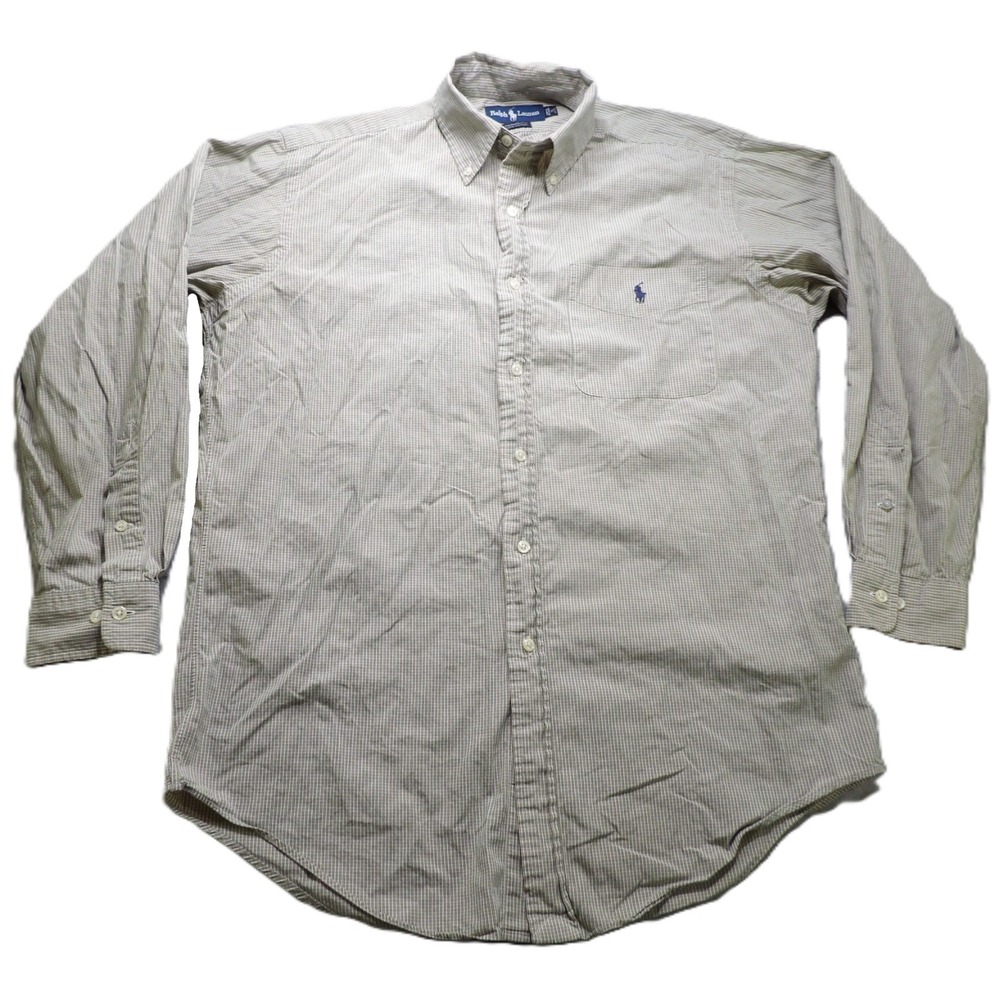 VTG 90s Ralph Lauren Yarmouth Shirt Men 15 32/33 Check Cotton Long Sleeve OCBD